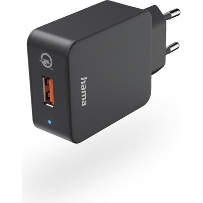 Мрежово зарядно Hama, Qualcomm Quick Charge 3.0, USB-A, 19.5 W, Черен