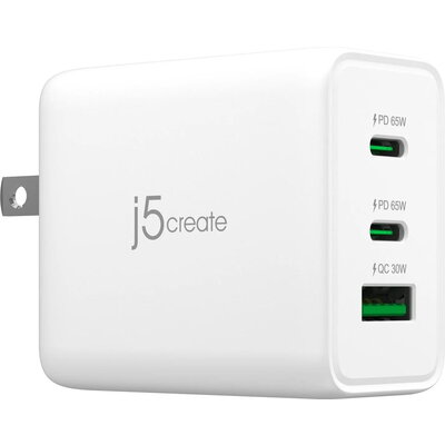 Мрежово зарядно j5create JUP3365E 65W, 3 порта, USB-C, USB-A