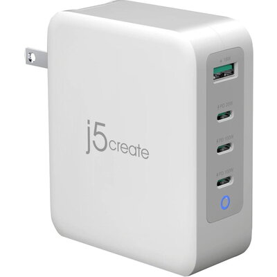 Мрежово зарядно j5create JUP43130E 130W, 4 порта, USB-C, USB-A