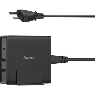 Зарядно 220V HAMA Universal, USB-C, 3 порта, 5-20V/65W, (PD), Черно