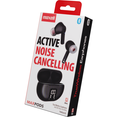 Блутут безжични  слушалки тапи MAXPODS active noise cancelling black  MAXELL Truewireless