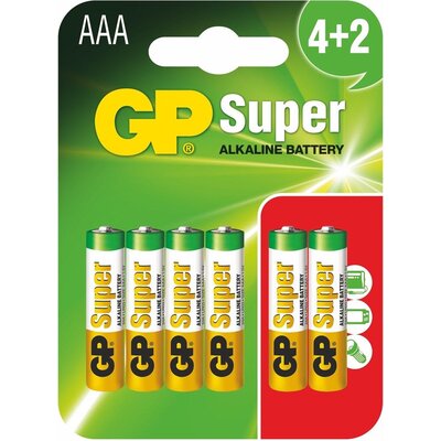 Алкална батерия GP SUPER LR03 AAA / 4+2 бр. в опаковка 1.5V