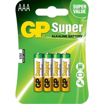 Алкална батерия GP SUPER LR03 AAA, 4 бр. в опаковка / блистер, 1.5V, GP24A