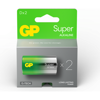 Алкална батерия GP SUPER LR20, 2 бр. в опаковка / блистер, 1.5V