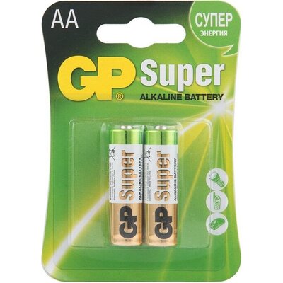 Алкална батерия GP SUPER LR6 AA, 2 бр. в опаковка, 1.5V, GP15A