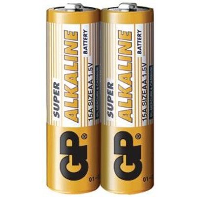 Алкална батерия GP SUPER LR6 AA, 2 бр. в опаковка / shrink, 1.5V, GP15A