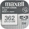 Бутонна батерия сребърна MAXELL SR721 SW  AG11/362/ 1.55V