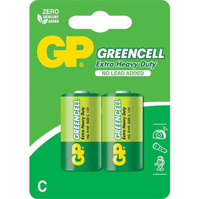 Цинк карбонова батерия GP R14 14G-U2 Greencell, 2 бр. в опаковка, BLISTER, 1.5V