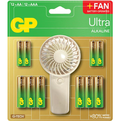 GP SUMMER PACK Алкални батерии  ULTRA AA x 12 бр. + ULTRA AAA x 12 бр. + Fan/ Вентилатор/  GP BATTERIES