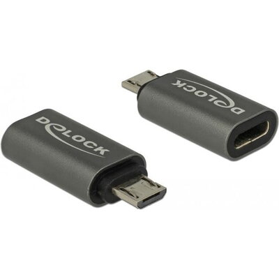 Адаптер Delock, USB 2.0, Micro-B мъжко - USB Type-C женско, Черен