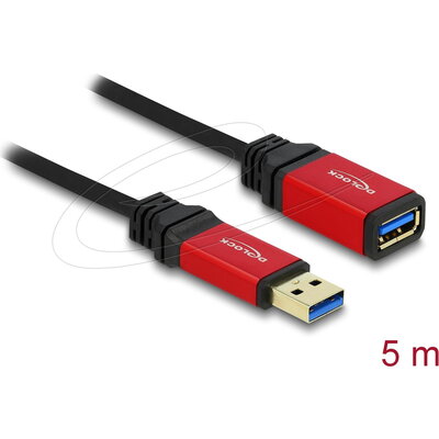 Удължителен кабел Delock USB-A мъжко - USB-А женско, 5 м, Екраниран, Черен