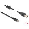Кабел Delock USB 2.0 мъжко към mini-B USB 2.0  мъжко, двойно екраниран, трансфер до 480 Mb/s, 3.0м,  Черен
