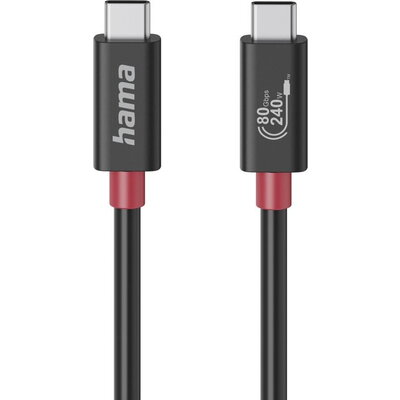 HAMA Кабел USB-C еMarker, USB 4 Gen 4, 80 Gbit/s, 1 м, 5 A, 240 W ,черен