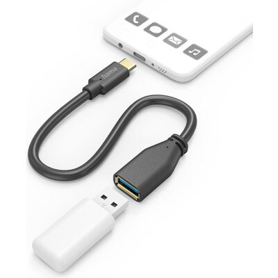 HAMA Адаптер OTG  USB-C мъжко - USB-A женско, 0.15m, черен