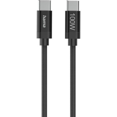 Hama Кабел за зареждане, "Fabric", USB-C - USB-C, 100 W, 1.5 m, Nylon, black