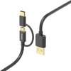 HAMA Кабел 2 в 1, USB-A - Micro USB, с адаптер за USB-C, 1 м, сив