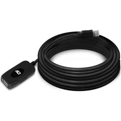 Кабел ACT AC6005, USB-A мъжко - женско, 5.0 м, 480 Mbps, Черен