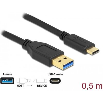 Кабел Delock USB-C мъжко - USB 3.2 A мъжко, 0.5 м