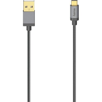 Кабел HAMA 200502, USB-C мъжко - USB-A мъжко, 0.75 м., 5 звезди, 480Mbit/s, Черен