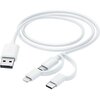 Кабел HAMA 3 в 1, USB-A - Micro-USB, USB-C и Lightning, 1.0 м., Бял