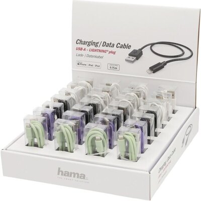 Кабел HAMA Charging/Data, USB 2.0 мъжко - Lightning мъжко, 0.75 м., Различни цветове