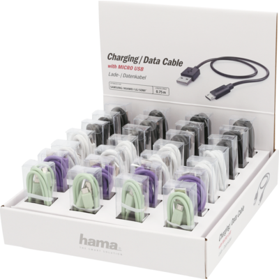 Кабел HAMA Charging/Data, USB 2.0 мъжко - micro USB мъжко, 0.75 м., Различни цветове