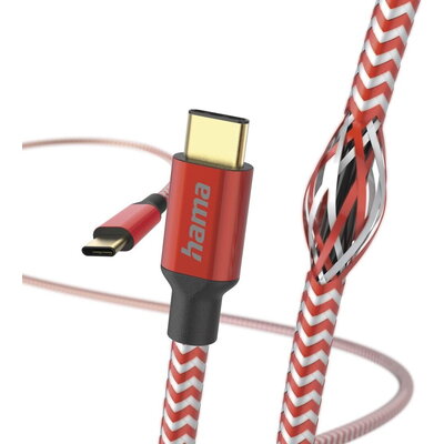 Кабел HAMA Reflective, USB-C мъжко - USB-C мъжко, 480 Mbps, 1.5 м., Червен