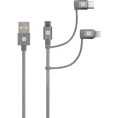 Кабел Skross 3 в 1, USB-A - USB-C/ Lightning/ Micro USB , Метална оплетка, 0.3 м