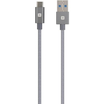 Кабел Skross, USB-A - USB-C, Метална оплетка, 1.20 м, Сив