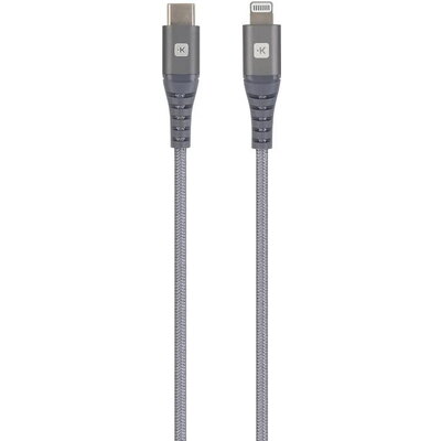 Кабел Skross, USB-C - Lightning, Метална оплетка, 1.20 м, Сив