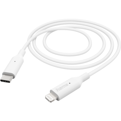 Кабел за зареждане/Дата, USB-C/ Type-C/-Lightning, 1м, бял