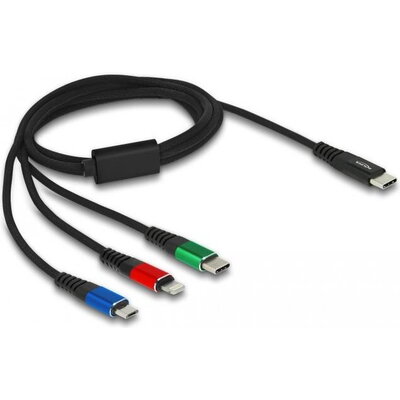 Кабел за зареждане Delock  3 в 1, USB-C - Lightning / Micro USB / USB Type-C, 1m