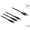 Кабел за зареждане Delock 87155, 3 в 1, USB - Lightning MicroUSB USB-C, 1м, Черен