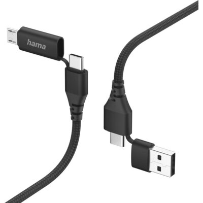 Кабел за зареждане HAMA 4 в 1, USB-C и USB-A - USB-C и Micro-USB, 1,5 м