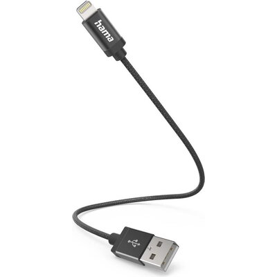 Кабел за зареждане HAMA USB-A - Lightning, 0.2м, черен