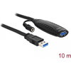 Удължителен кабел DeLock, Активен, USB-A мъжко - USB-A женско, USB 3.0, 10 м
