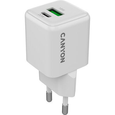 CANYON charger CU20AC GaN 20W 1xPD 1xQC EU White