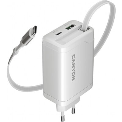 CANYON charger OnCharge 65RC Build-In Cable USB-C 65W 1xPD 1xQC EU White CANYON charger OnCharge 65RC Build-In Cable USB-C 65W 1xPD 1xQC EU White
