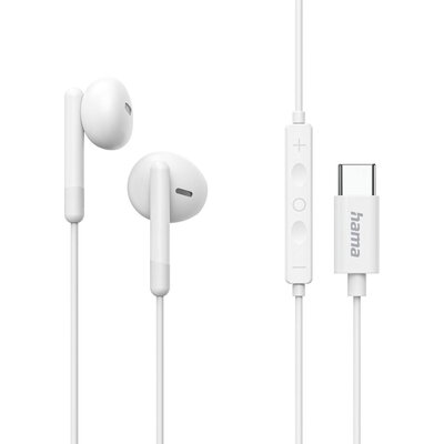 HAMA Слушалки "Season II" USB-C, накрайници, микрофон, защита от прегъване на кабел, бял