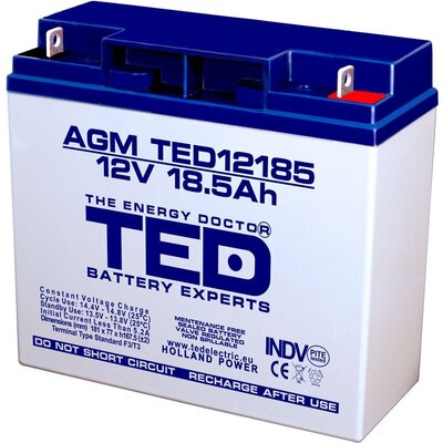 Оловна Батерия TED ELECTRIC 12V / 18.5Ah - 181 / 76 / 167mm AGM