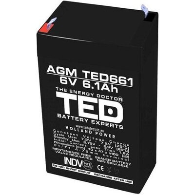 Оловна Батерия TED ELECTRIC 6V, 6.1Ah, 70/ 47/ 100 mm, AGM
