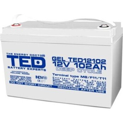 Оловна Гелова Батерия за соларни системи TED ELECTRIC - 12V / 102Ah - 330/ 173/ 220 mm  AGM