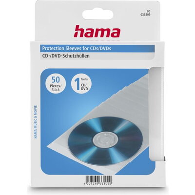 HAMA Предпазни пликове за CD/DVD, 50 бр, прозрачни