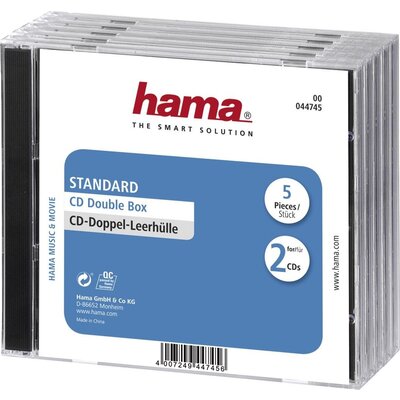 Кутийка за CD/DVD HAMA Double Jewel Case, прозрачен/черен, 5 бр. в пакет - 