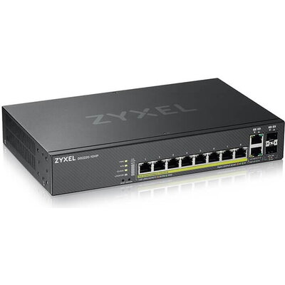 Суич ZyXEL GS-2220-10HP, 10 портов Layer2+, 8x Gigabit PoE + 2x Gigabit combo (RJ45/SFP), управляем