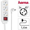 HAMA Разклонител 3 гнезда, 1.4м, бял с бутон за вкл/изкл.