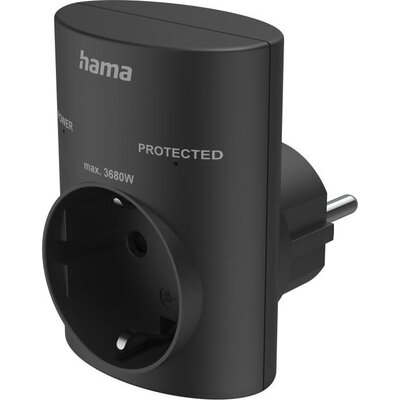 HAMA Контакт с вградена защита от пренапрежение, черен