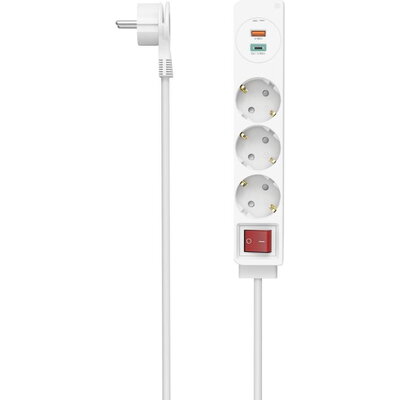 HAMA Разклонител  USB-C/USB-A 3.4A, 3 гнезда, 2x USB, PD/Quick charge, макс 18W,1.4м, 3680W, бял