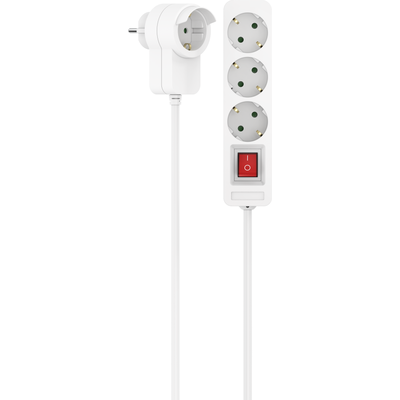 Разклонител HAMA Power strip, 3 гнезда, 1.4м, Допълнителен контакт, Бутон вкл/изкл, Бял