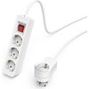 Разклонител HAMA Power strip, 3 гнезда, 1.4м, Допълнителен контакт, Бутон вкл/изкл, Бял